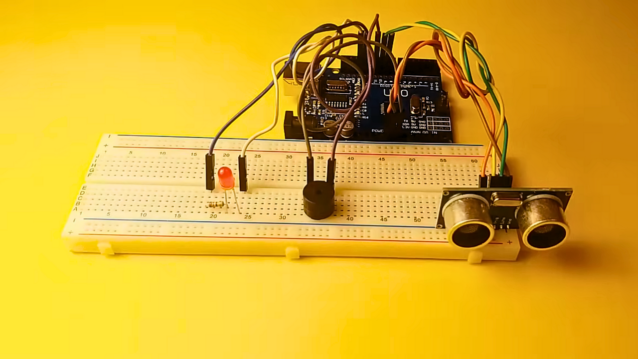 Using Ultrasonic Distance Sensor HC-SR04 with Buzzer, LED, and Arduino